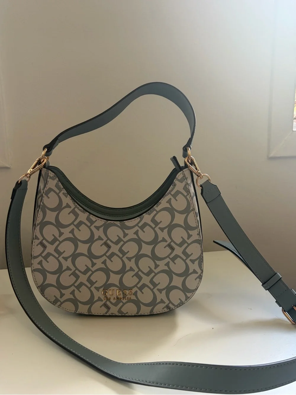 Guess Light Blue Signature Crescent Shoulder Bag - Picture 4 of 5